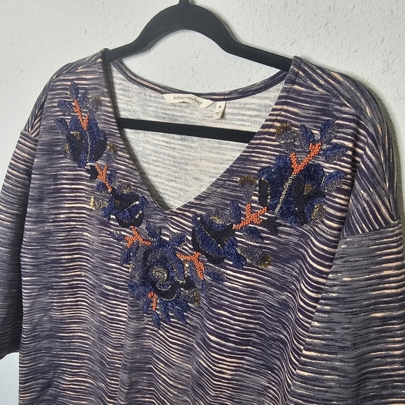 Soft Surroundings Womens M Medium Tunic Blouse V Neck Texture Beaded Applique - Picture 2 of 8
